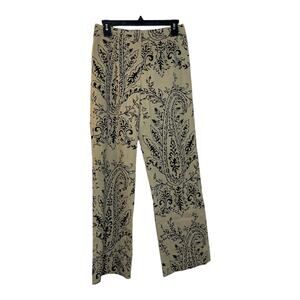Talbots Stretch Black Paisley Embroidered Cream Pants Size 4